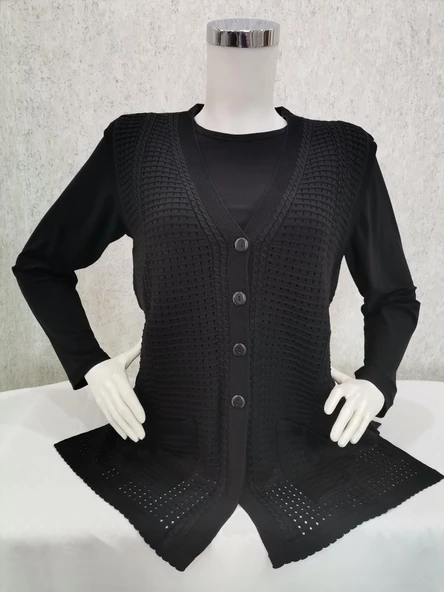 Kadın Siyah Merserize Yelek - 2