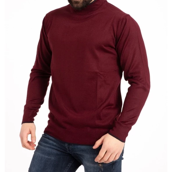 Erkek Siyah İnce Yünlü Yarım Boğazlı Triko Baba Kazak - 5