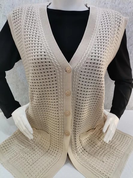 Kadın Krem Merserize Yelek (37286206) - 3