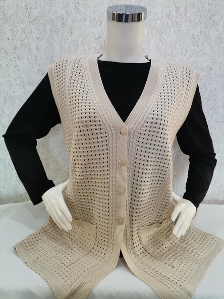 Kadın Krem Merserize Yelek (37286206) - 2