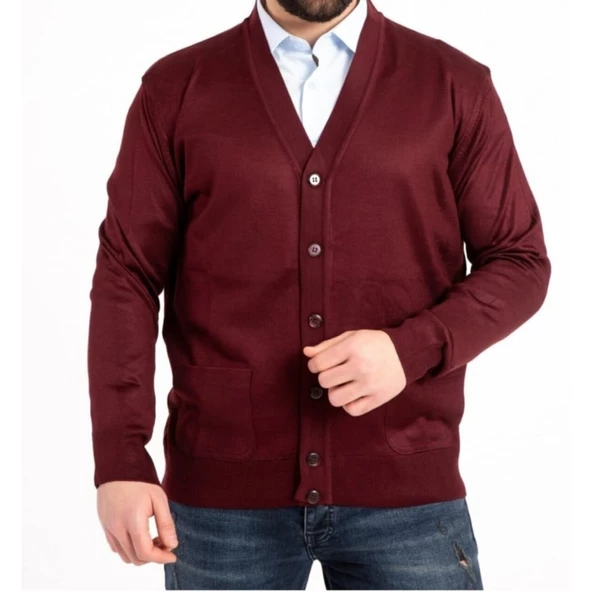 Erkek Siyah İnce Yün Triko Örgü Baba Cepli Hırka - 4