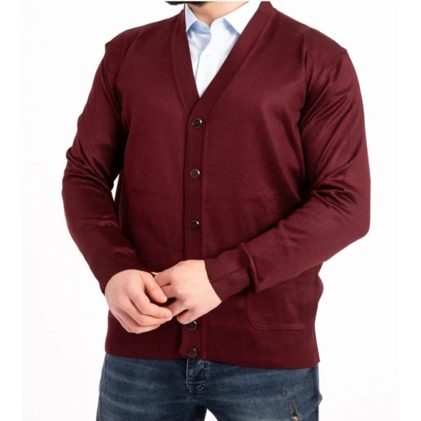 Erkek Siyah İnce Yün Triko Örgü Baba Cepli Hırka - 5