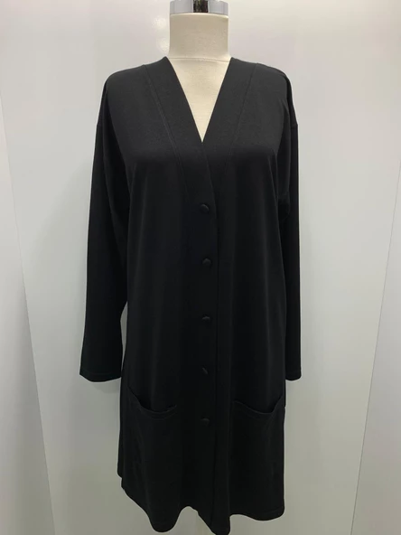 Kadın Vizon Uzun Düğmeli Cepli Anne Penye Hırka - 3