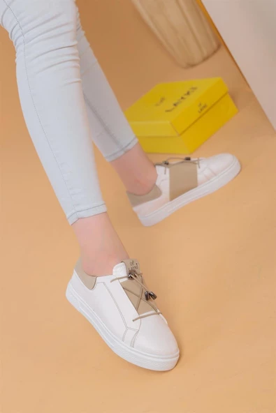 Alvaro Beyaz Bej Renkli Sneaker - 4