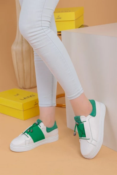 Alvaro Beyaz Yeşil Renkli  Sneaker - 7
