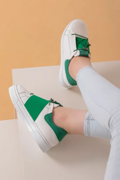 Alvaro Beyaz Yeşil Renkli  Sneaker - 2