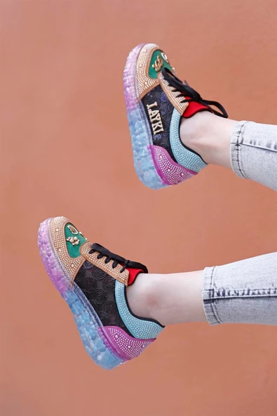 Astra Taşlı Desenli Şeffaf Taban Renkli Kadın Sneaker - 8