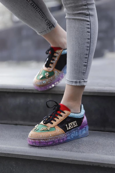 Astra Taşlı Desenli Şeffaf Taban Renkli Kadın Sneaker - 6