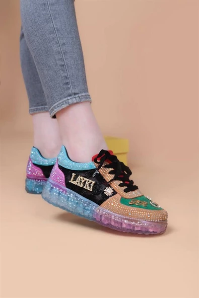 Astra Taşlı Desenli Şeffaf Taban Renkli Kadın Sneaker - 4