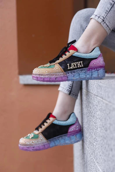 Astra Taşlı Desenli Şeffaf Taban Renkli Kadın Sneaker - 7