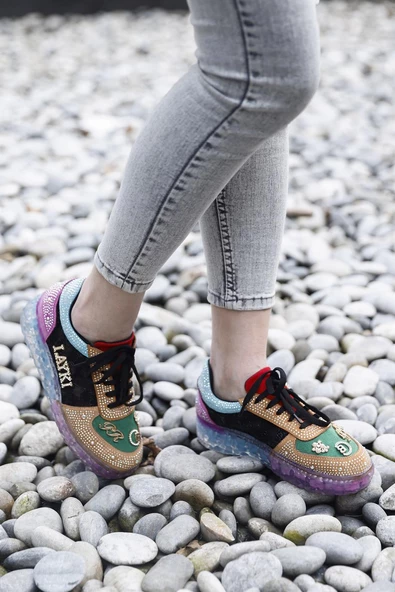 Astra Taşlı Desenli Şeffaf Taban Renkli Kadın Sneaker - 9