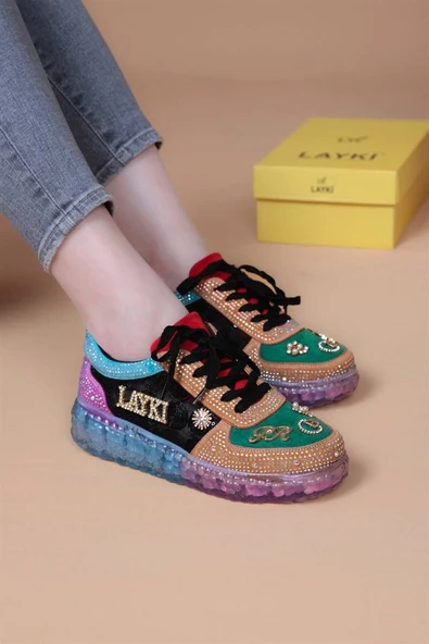 Astra Taşlı Desenli Şeffaf Taban Renkli Kadın Sneaker - 2