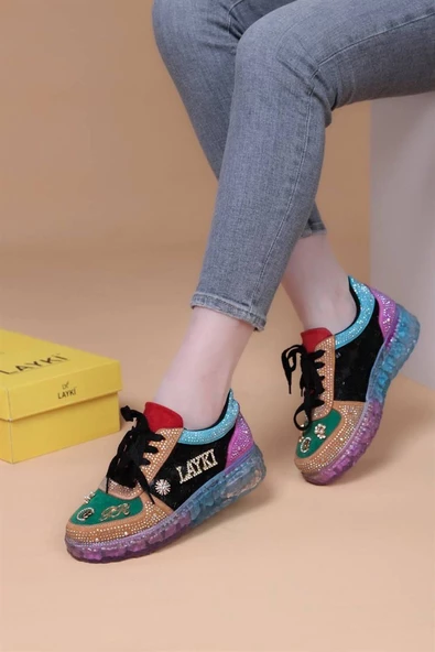 Astra Taşlı Desenli Şeffaf Taban Renkli Kadın Sneaker - 3