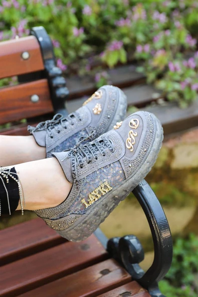 Astra Taşlı Desenli Şeffaf Taban Gri Renkli Kadın Sneaker - 3