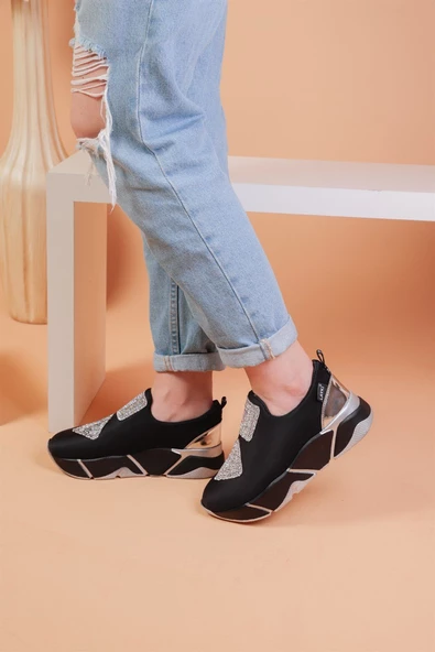 İmmobile Gümüş Renkli Önü Parlak Taşlı Paraşüt Kumaş Lux Kadın Spor Ayakkabı - 2