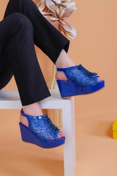 Bross Mavi Renk Taşlı Bayan Sandalet - 4