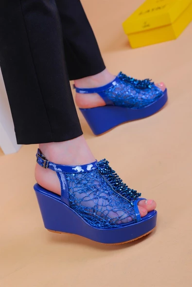 Bross Mavi Renk Taşlı Bayan Sandalet - 3