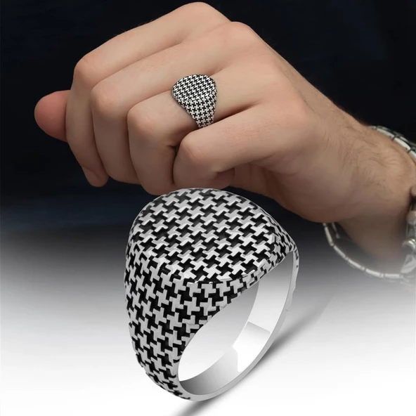 Desenli Taşsız 925 Gümüş Erkek Yüzük - 8