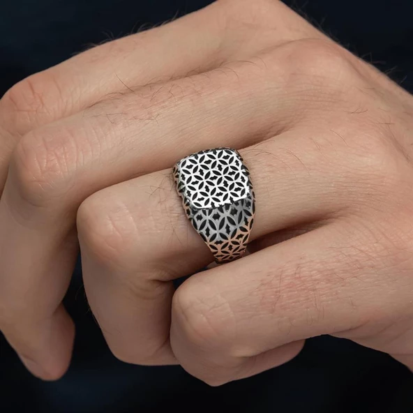 Desenli Taşsız 925 Gümüş Erkek Yüzük - 6