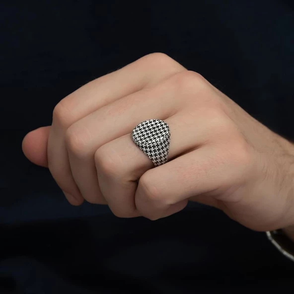 Desenli Taşsız 925 Gümüş Erkek Yüzük - 11