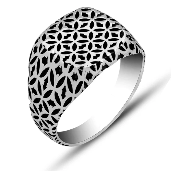 Desenli Taşsız 925 Gümüş Erkek Yüzük - 2