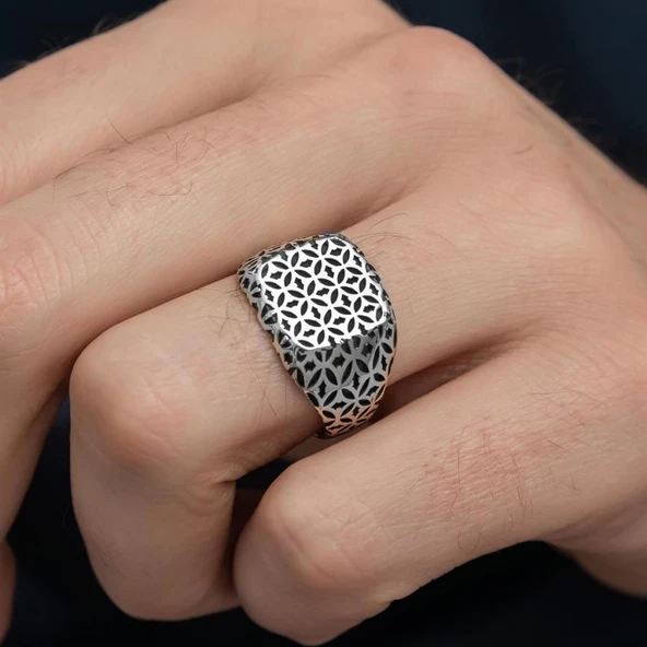 Desenli Taşsız 925 Gümüş Erkek Yüzük - 3