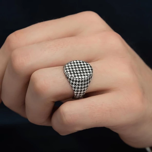 Desenli Taşsız 925 Gümüş Erkek Yüzük - 12