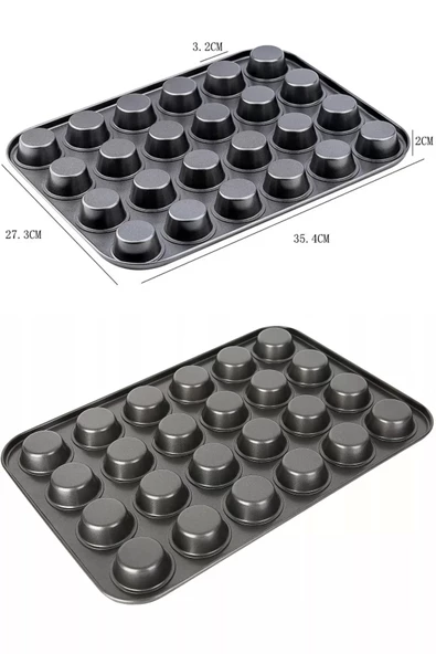 Muffin Kalıbı 24'lü Mini + 12'li Büyük Cupcake Kek Kapsülü Yanmaz Yapışmaz Baking Pan Fırın Kalıbı - 3