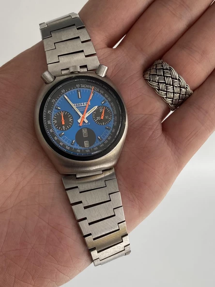 Citizen Bullhead 38mm Çelik Kordon Erkek Kol Saati 67-9143 Mavi 2.El - Resim 8