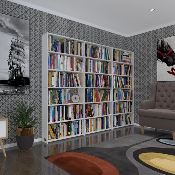 Kenzlife kitaplık süper ga 180x240x19 byz 6 katlı 3 bölme çift bölme opsiyonlu ofis mutfak banyo dolabı arkalıksız