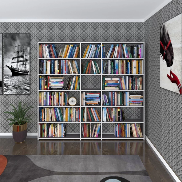 Kenzlife kitaplık süper ga 180*200*19 gri 6 katlı 3 bölme çift bölme opsiyonlu ofis mutfak banyo dolabı arkalıksız - 2