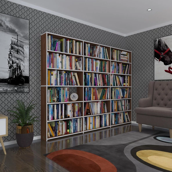 Kenzlife kitaplık süper ga 180*240*19 cvz 6 katlı 3 bölme çift bölme opsiyonlu ofis mutfak banyo dolabı arkalıksız ürün görseli