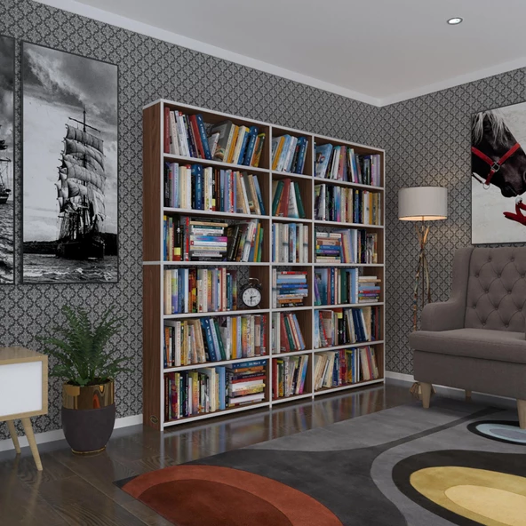 Kenzlife kitaplık süper ga 180*200*19 cvz 6 katlı 3 bölme çift bölme opsiyonlu ofis mutfak banyo dolabı arkalıksız