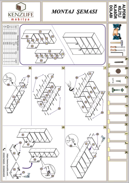 Kenzlife klasör dolabı kilitli alpdem crd 175*120*30 klasörlük kitaplık ofis arkalıksız - Resim 5