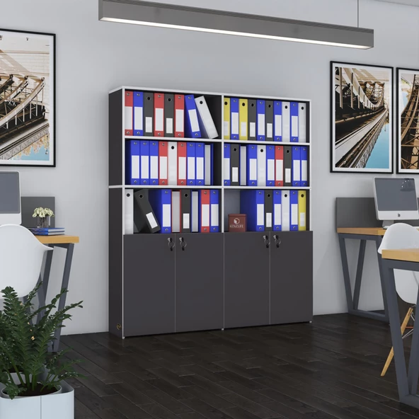 Kenzlife klasör dolabı kilitli ılgar gri 175*160*30 klasörlük kitaplık ofis arkalıksız