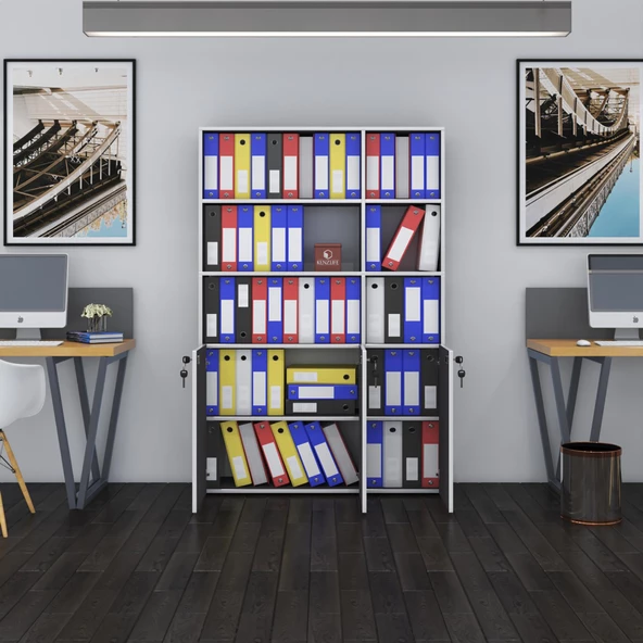 Kenzlife klasör dolabı kilitli alpdem gri 175*120*30 klasörlük kitaplık ofis arkalıksız - 2