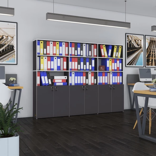 Kenzlife klasör dolabı kilitli kutalmış gri 175*240*30 klasörlük kitaplık ofis arkalıksız