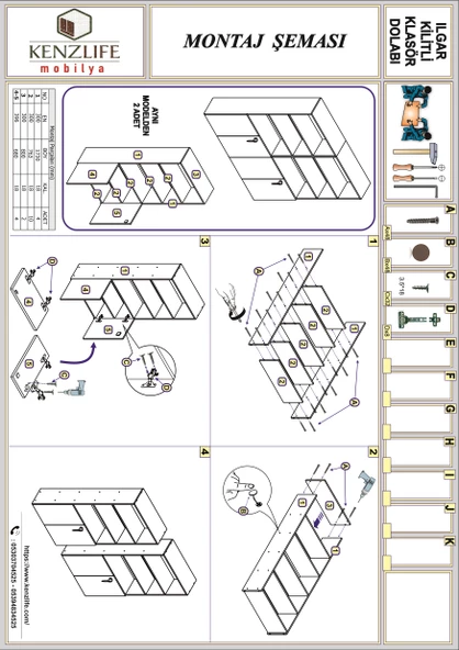 Kenzlife klasör dolabı kilitli ılgar cvz 175*160*30 klasörlük kitaplık ofis arkalıksız - Resim 5