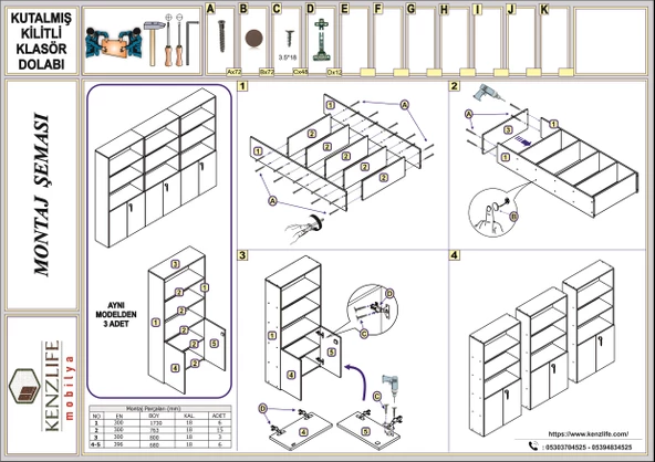 Kenzlife klasör dolabı kilitli kutalmış cvz 175*240*30 klasörlük kitaplık ofis arkalıksız - Resim 5