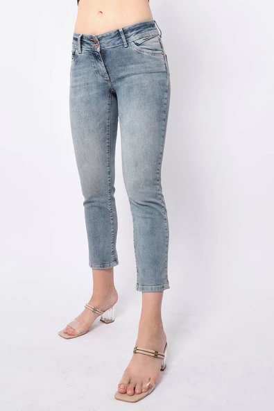 Kadın Düşük Bel Mavi Jean Pantolon - 5