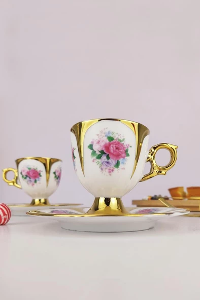 Digithome Kosova Porselen Stella 6’lı Kahve Fincan Takımı Gold - İST-142 C320.049 - Resim 3