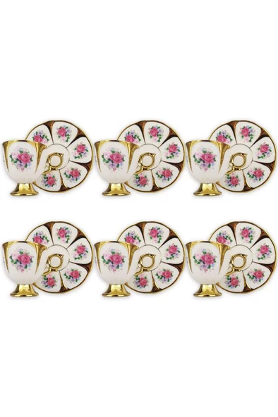 Digithome Kosova Porselen Stella 6’lı Kahve Fincan Takımı Gold - İST-142 C320.049 - Resim 5