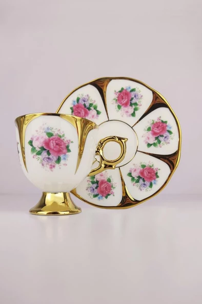 Digithome Kosova Porselen Stella 6’lı Kahve Fincan Takımı Gold - İST-142 C320.049 - Resim 4