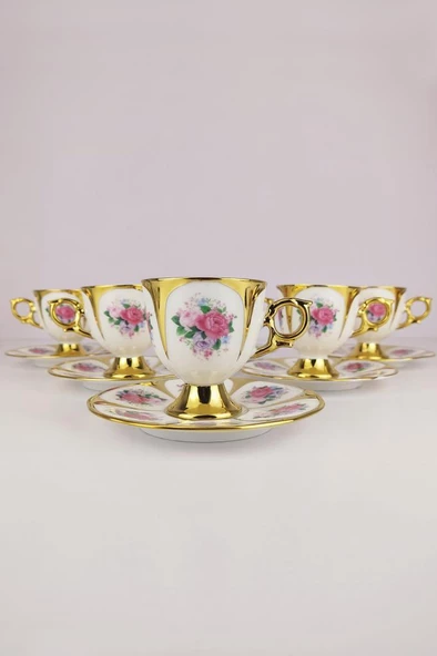 Digithome Kosova Porselen Stella 6’lı Kahve Fincan Takımı Gold - İST-142 C320.049 - Resim 2