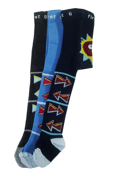 Erkek Bebek Çocuk Renkli Desenli Külotlu Çorap 3 lü Paket - 7