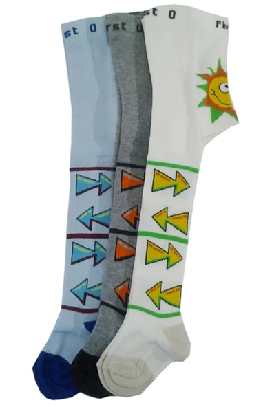 Erkek Bebek Çocuk Renkli Desenli Külotlu Çorap 3 lü Paket - 5