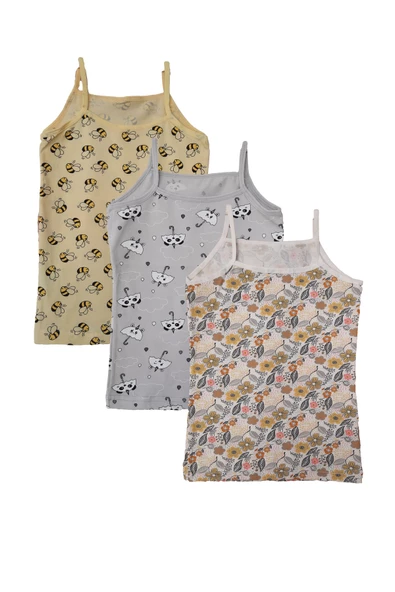 Kota 3lü Kız Çocuk İp Askılı Desenli Atlet Pamuklu Fanila - 5