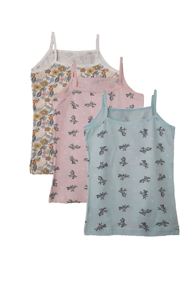 Kota 3lü Kız Çocuk İp Askılı Desenli Atlet Pamuklu Fanila - 3