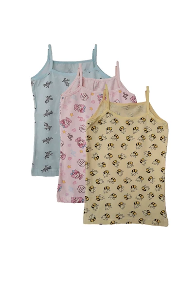 Kota 3lü Kız Çocuk İp Askılı Desenli Atlet Pamuklu Fanila - 6