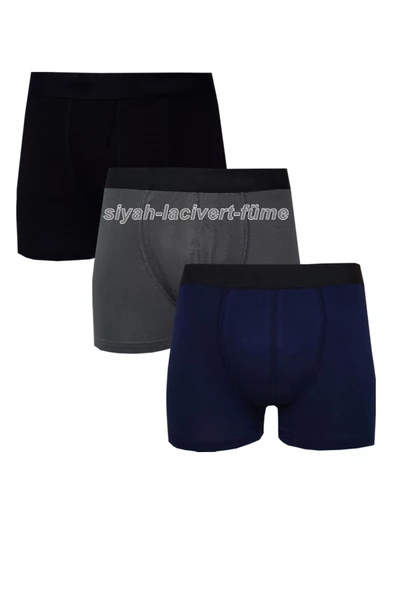 3lü Erkek Likralı Modal Boxer Düz Pamuklu Premium Kaliteli Külot - 3